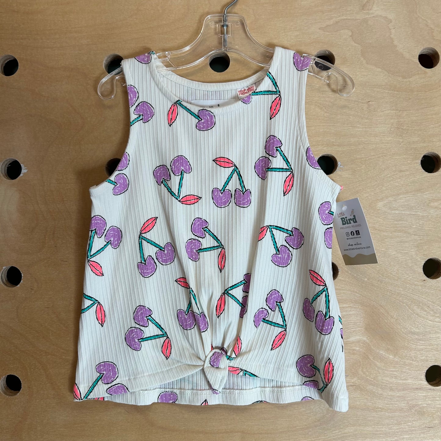 Ribbed Knotted Purple Cherries Tank