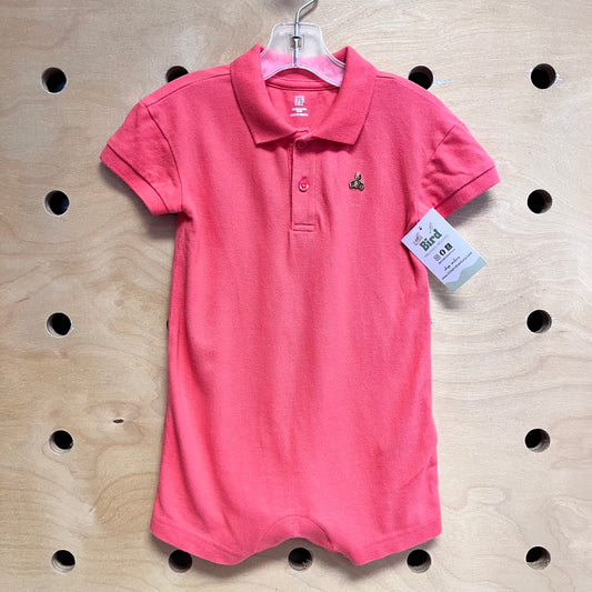 Coral Embroider Bear Romper