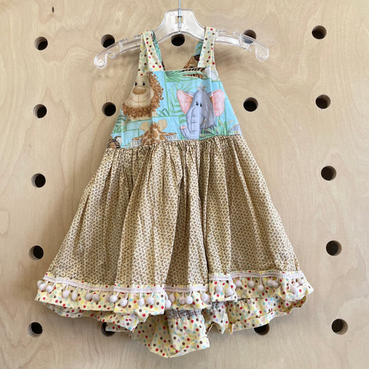 Brown Floral + Zoo Animals Dress