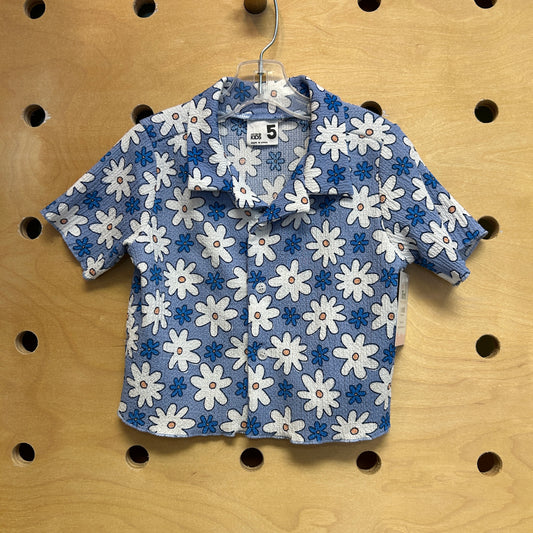 Textured Blue/White Floral Button Up