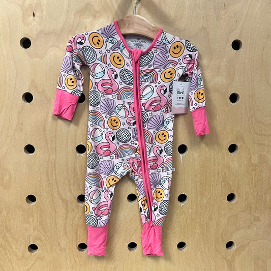 Pink Flamingo & Rainbow Bamboo Zip Footies