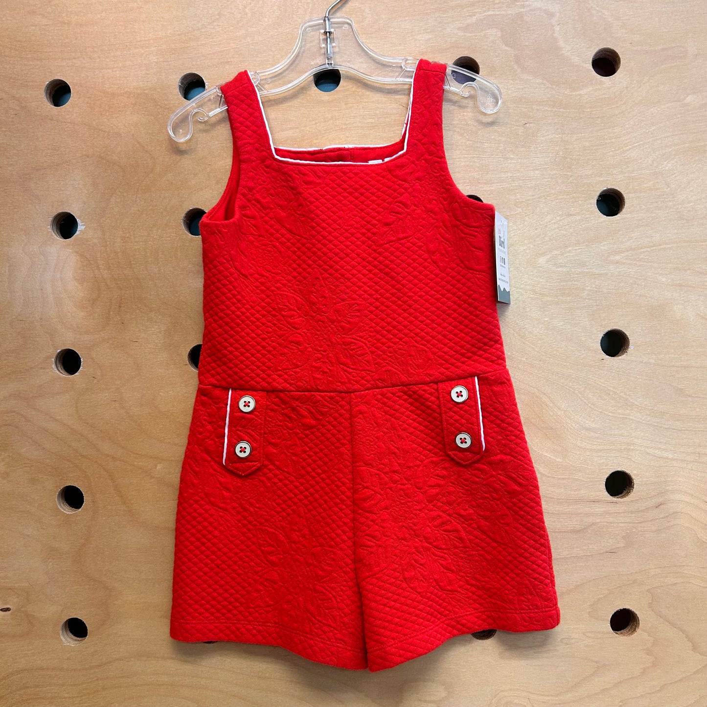 Red Textured Gold Buttons Romper