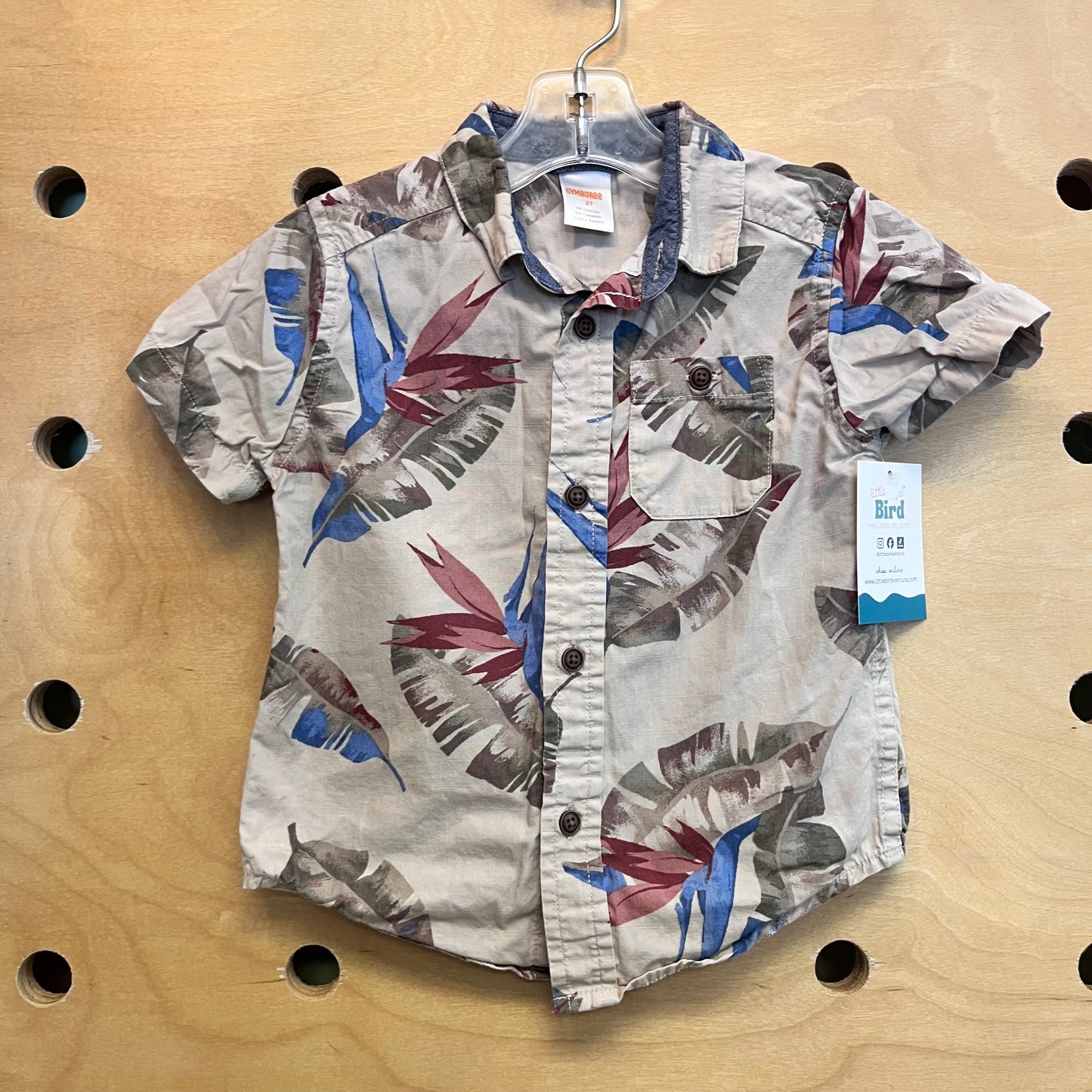 Tan/Blue Leaf Button Up