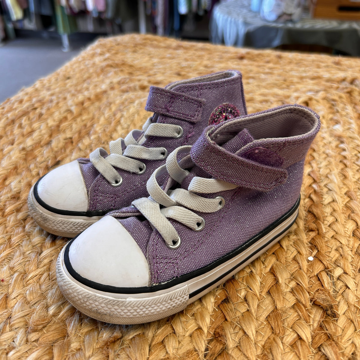 Purple Sparkle Hi Top Velcro Shoes