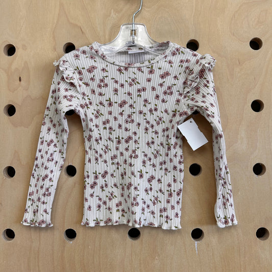 Cream Floral Ribbed Top