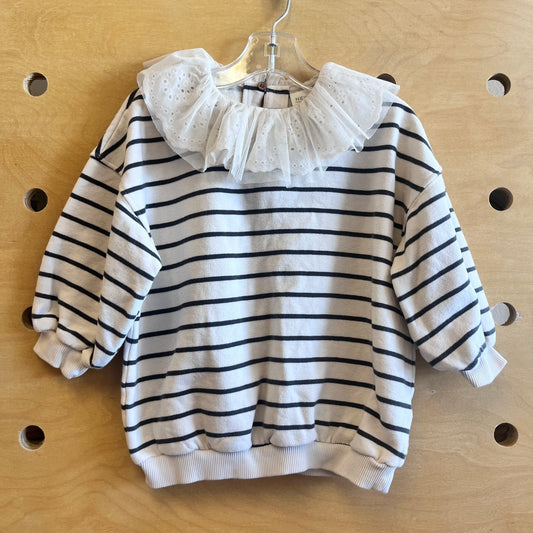 White/Grey Striped Eyelett Collared LS