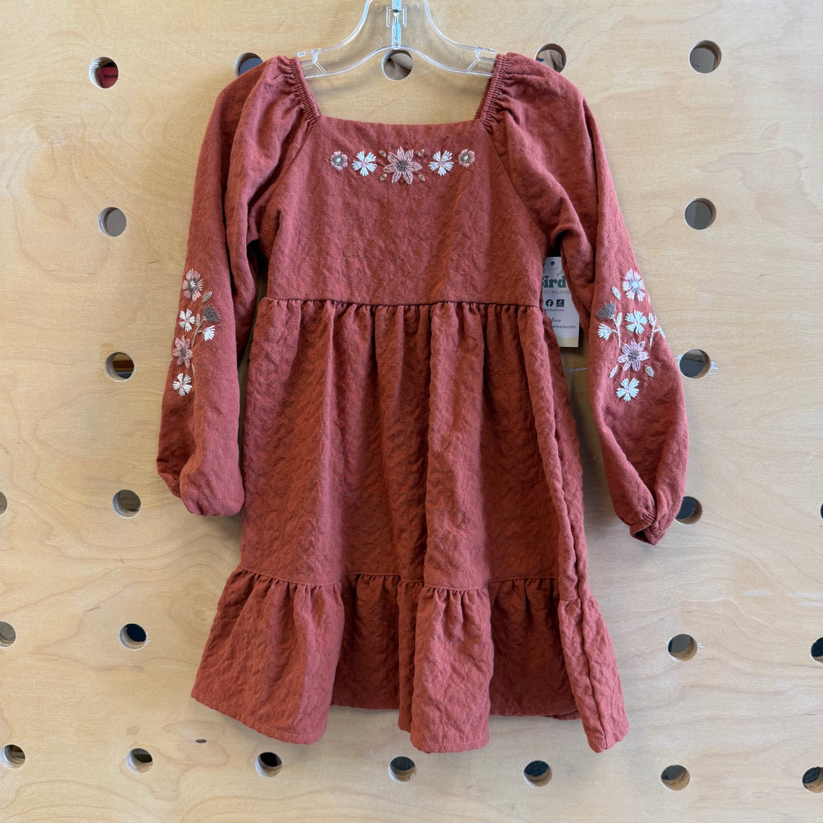Brown Embroidered Floral Dress