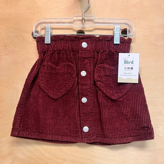Maroon Cord Heart Pocket Skirt