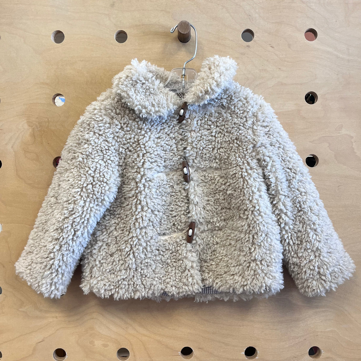 Beige Teddy Bear Wood Button Jacket