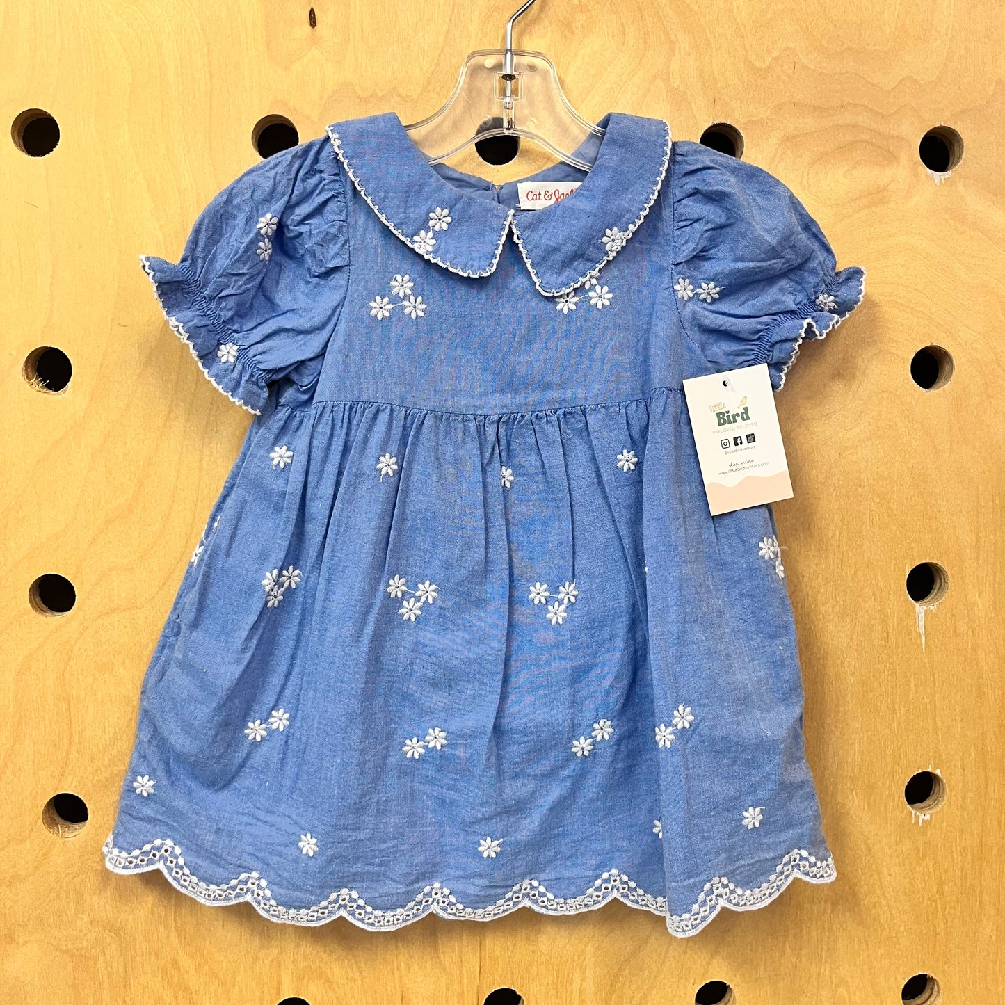 Blue Embroidered Daisy Dress
