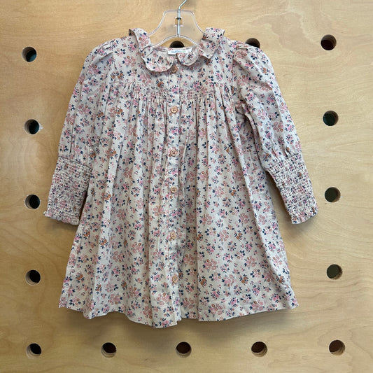 Pink Floral Smocked Sleeve Dress