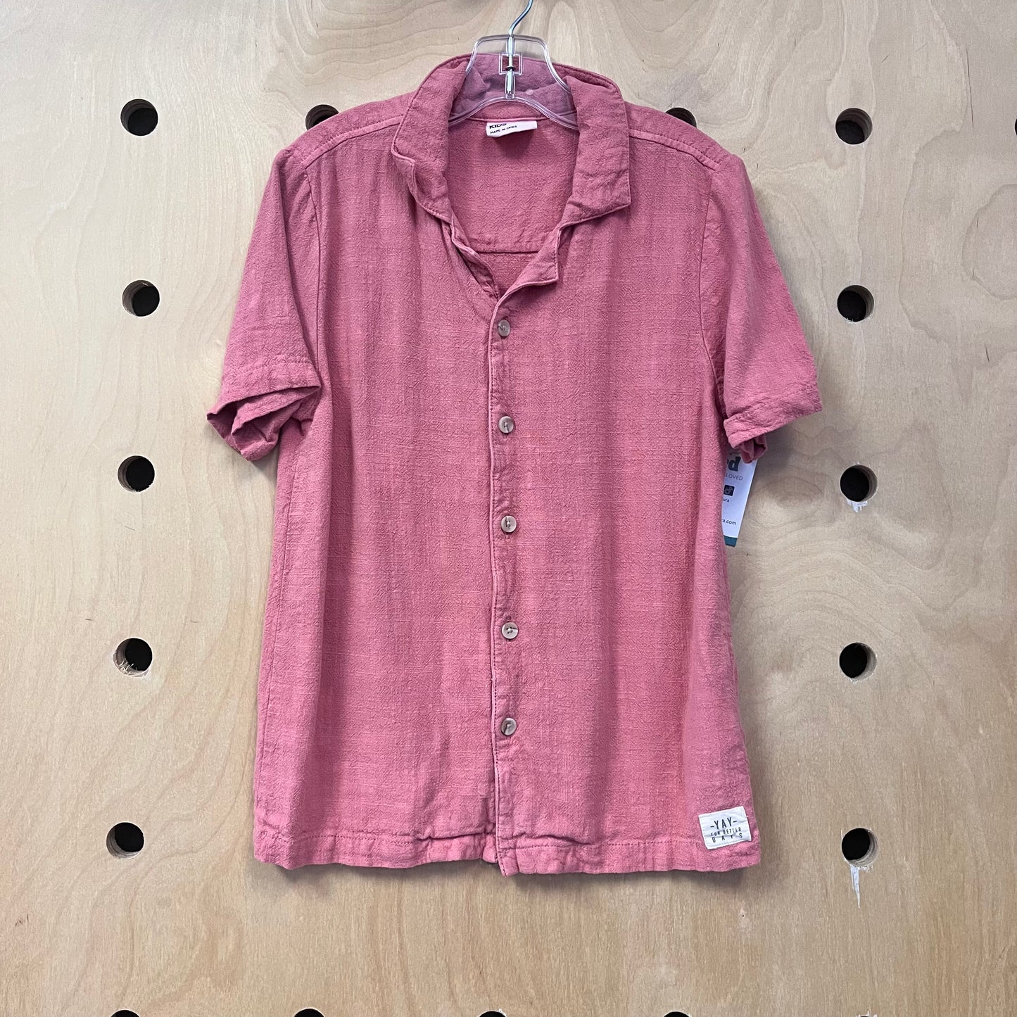 Red Linen Blend Button Up