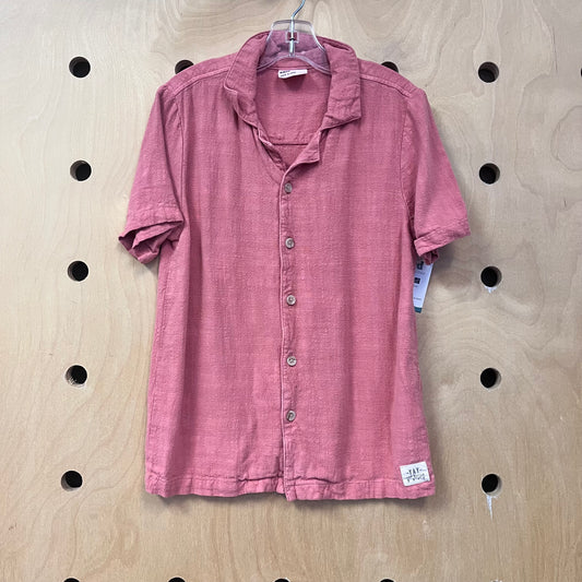 Red Linen Blend Button Up