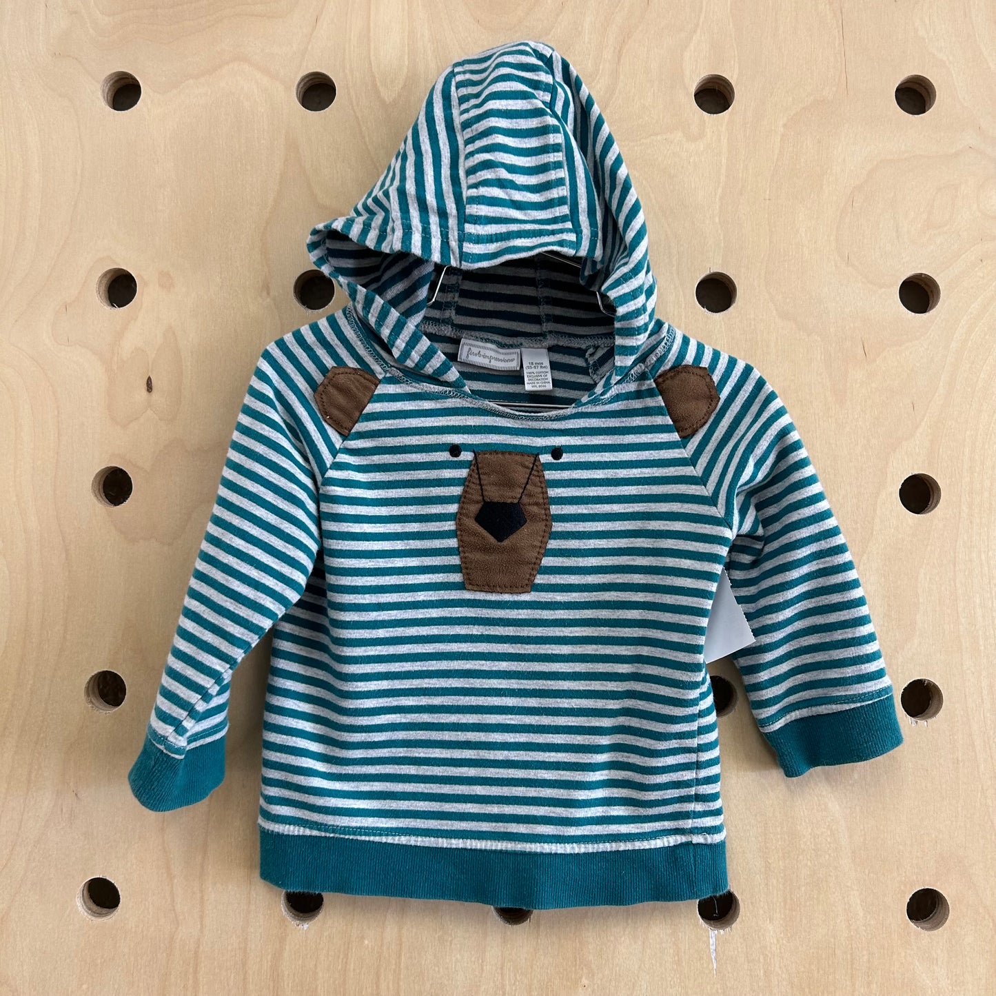 Teal Striped Bear Hoodie Pullover