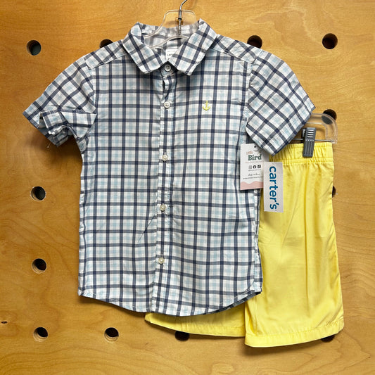 Blue Plaid Button Up/Yellow Shorts NEW!