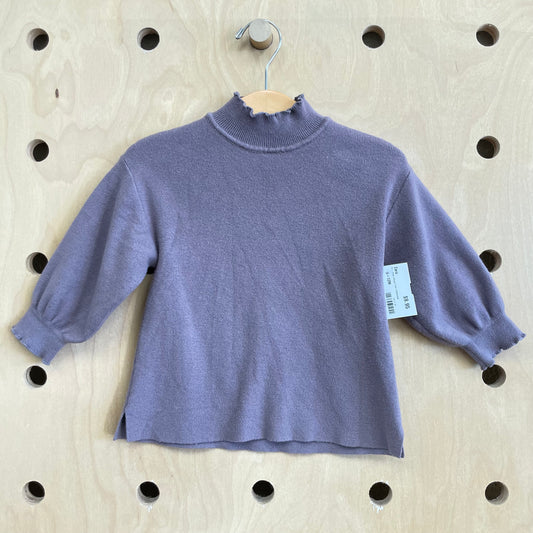 Grey Knit Lettuce Trim Turtleneck
