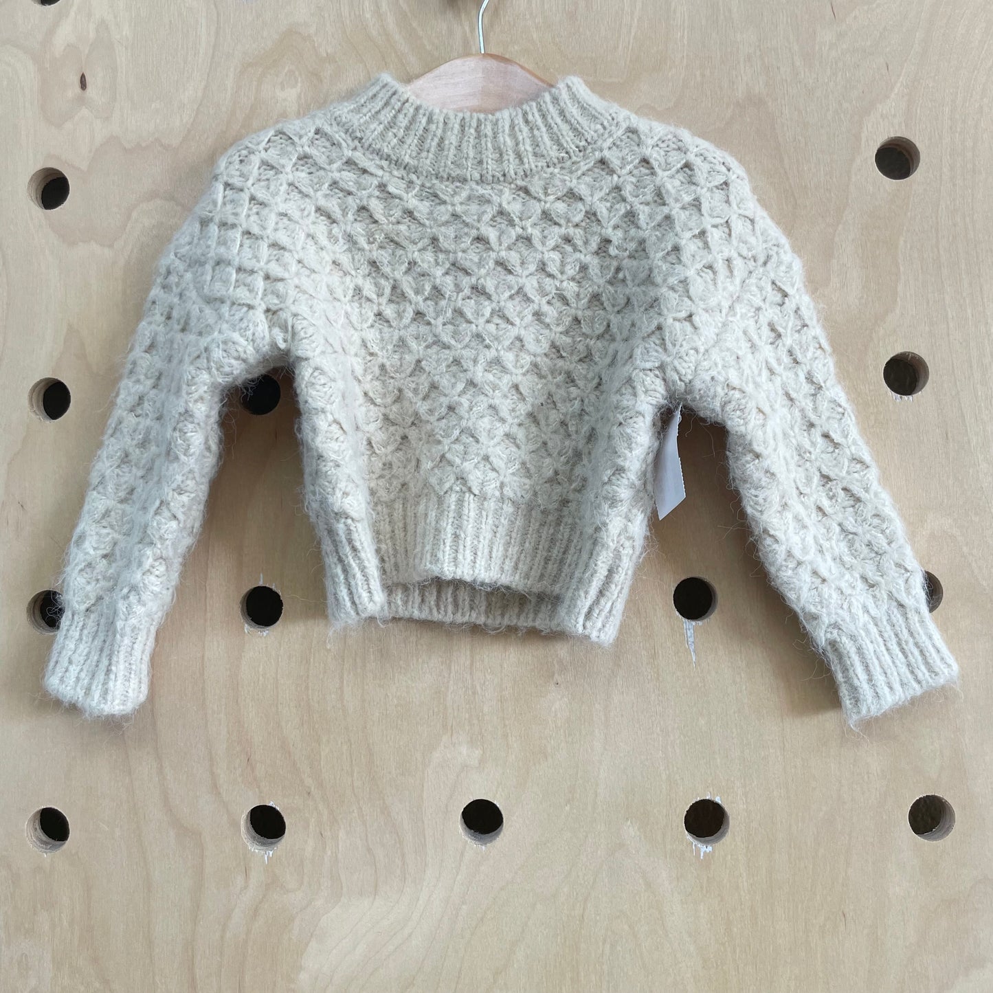 Cream Diamond Knit Wool-Blend Sweater