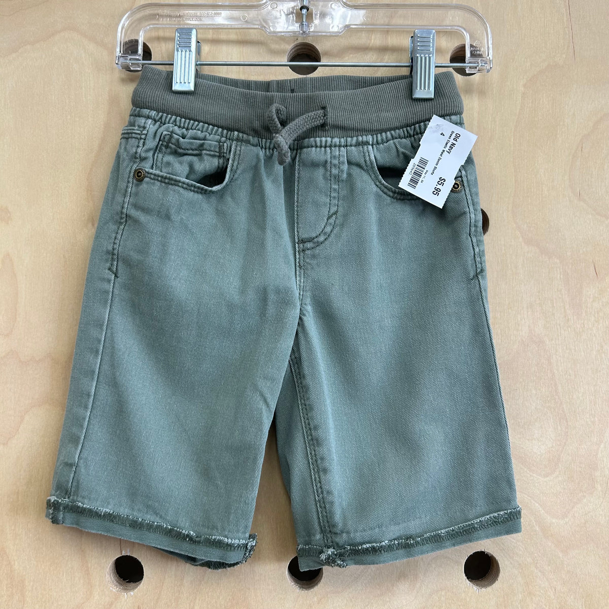 Green Elastic Waist Denim Shorts