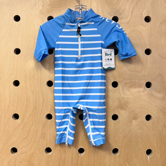 Blue Striped Rash Guard Swimsuit