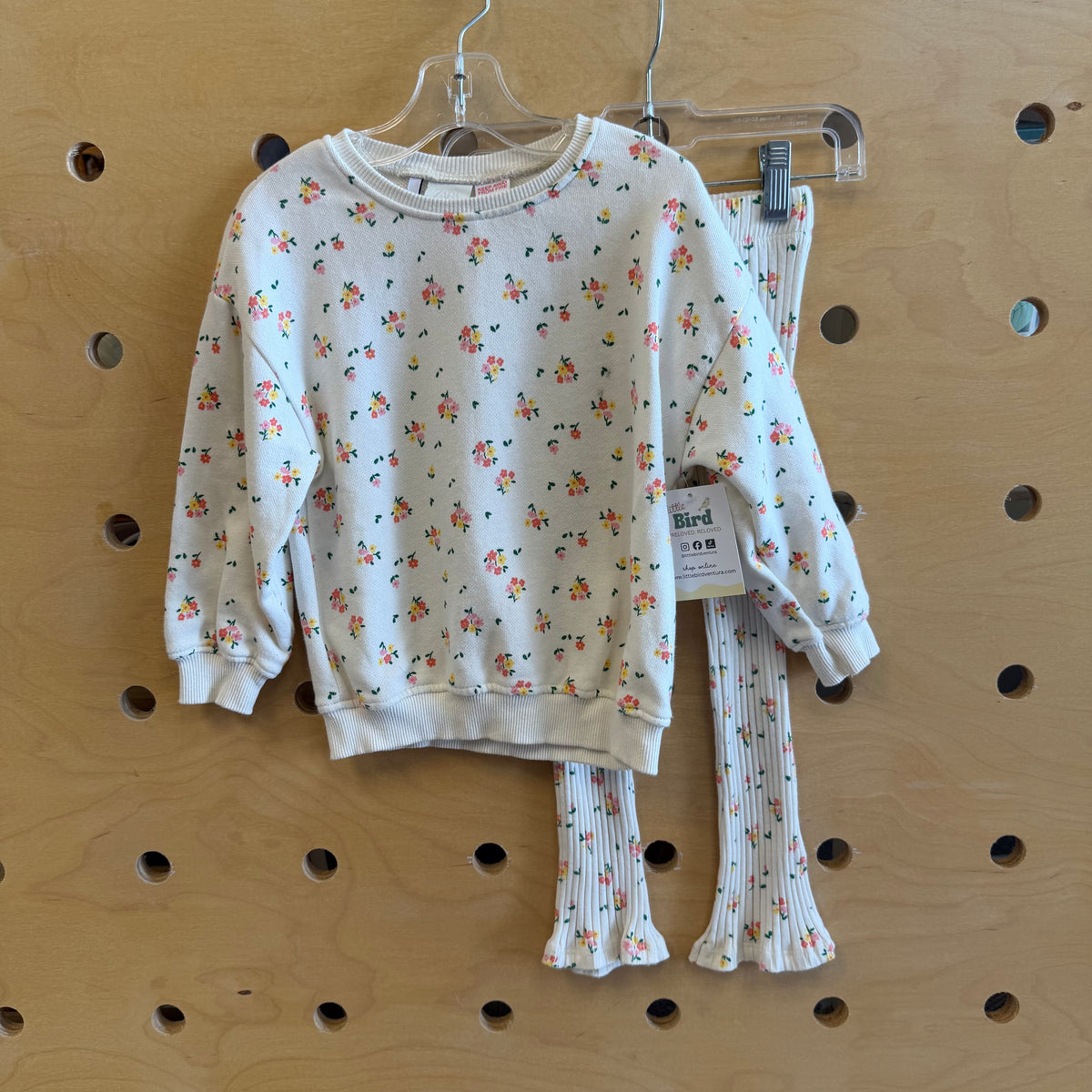 Cream Floral Sweatshirt & Ribbed Leggings
