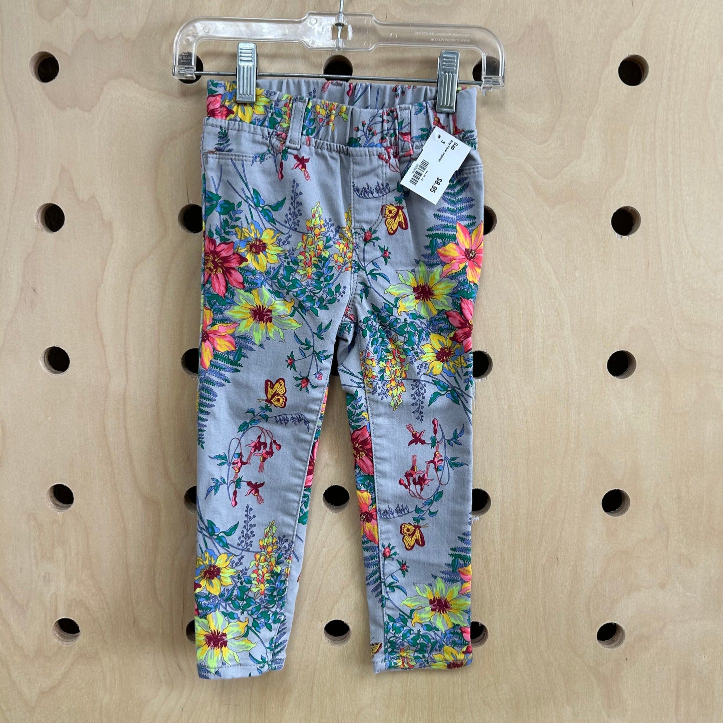 Grey Floral Jeggings