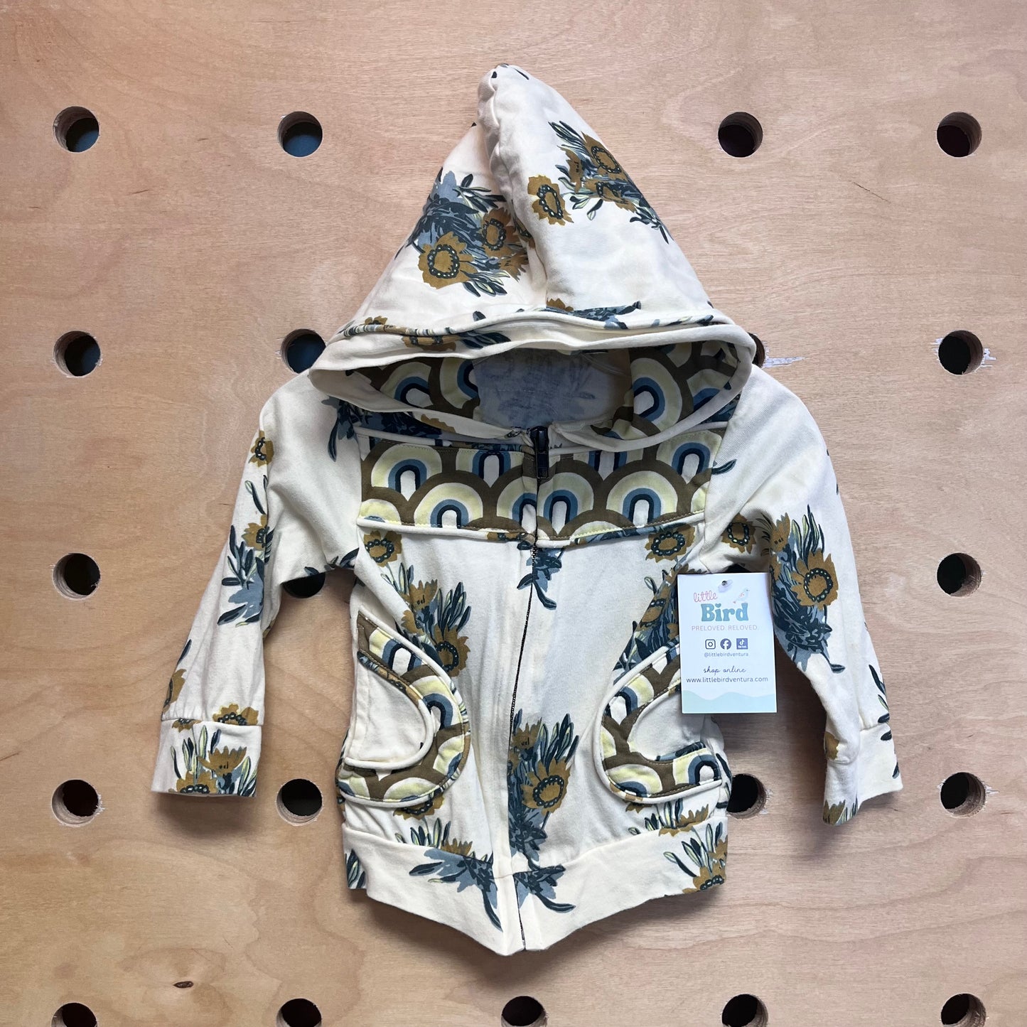 Organic Yellow/Teal Floral Hood Jacket