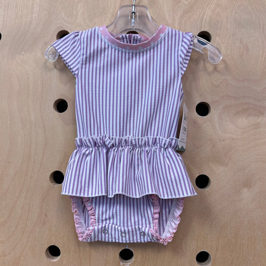 Purple Striped Bow Back Swimsuit