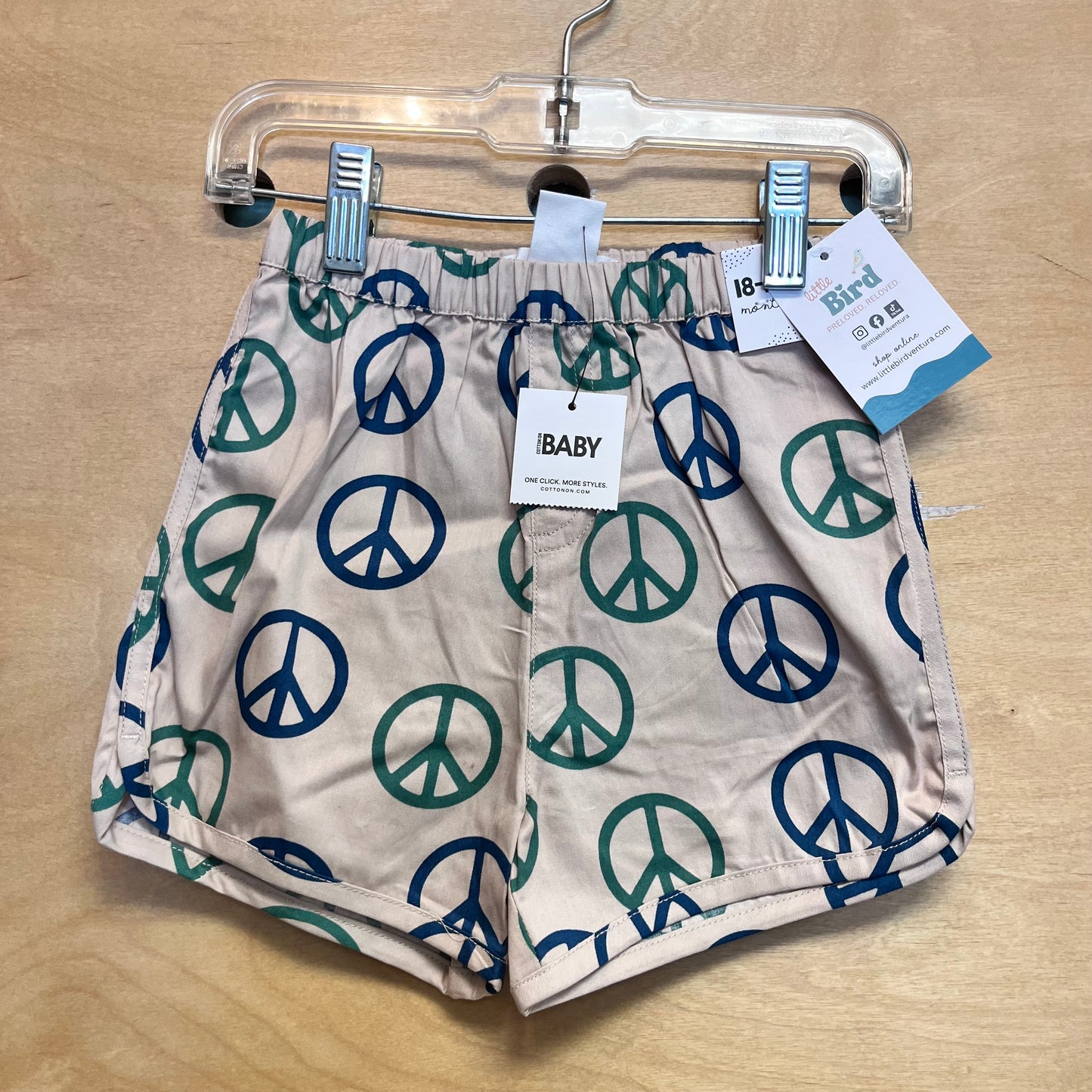 Beige/Blue Peace Sign Shorts NEW!