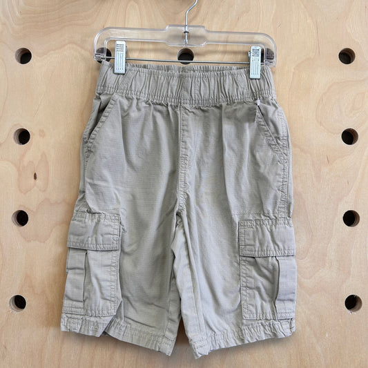 Beige Elastic Waist Cargo Shorts