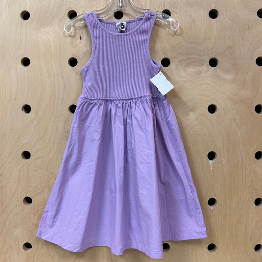 Purple Ribbed + Cotton Dress