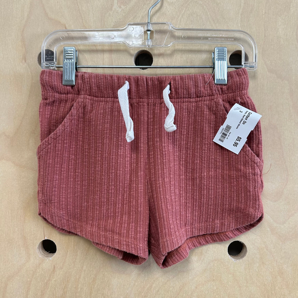 Dusty Red Ribbed Shorts