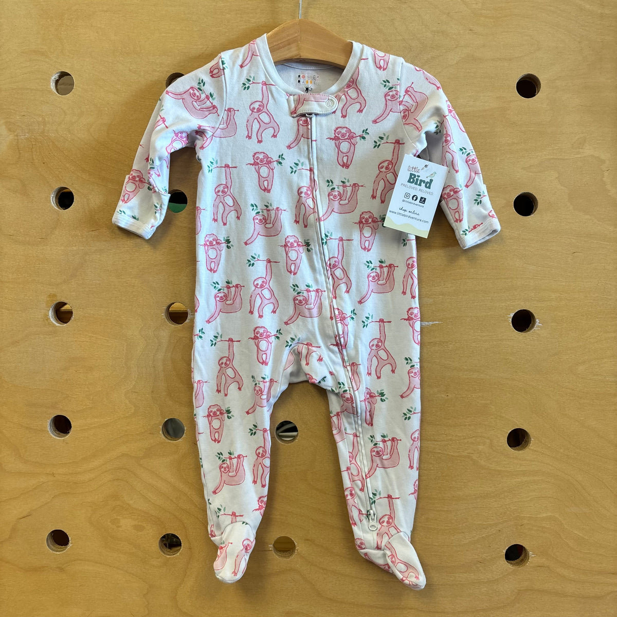 White/Pink Sloths Pima Cotton Footies