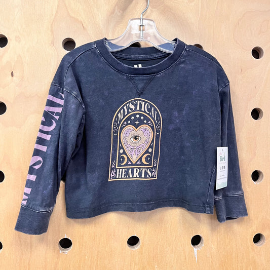 Black 'Mystical Hearts' LS Crop Top