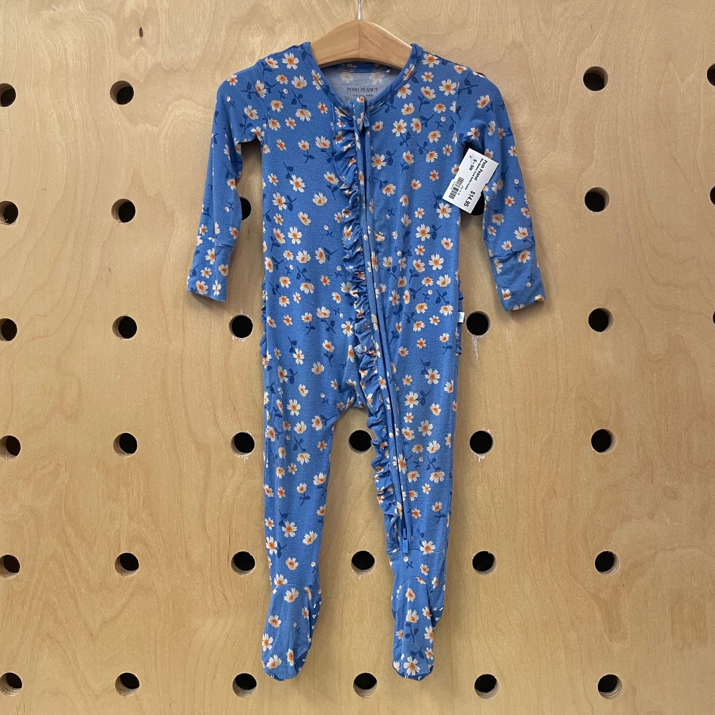 Blue Bamboo Floral Ruffle Footies