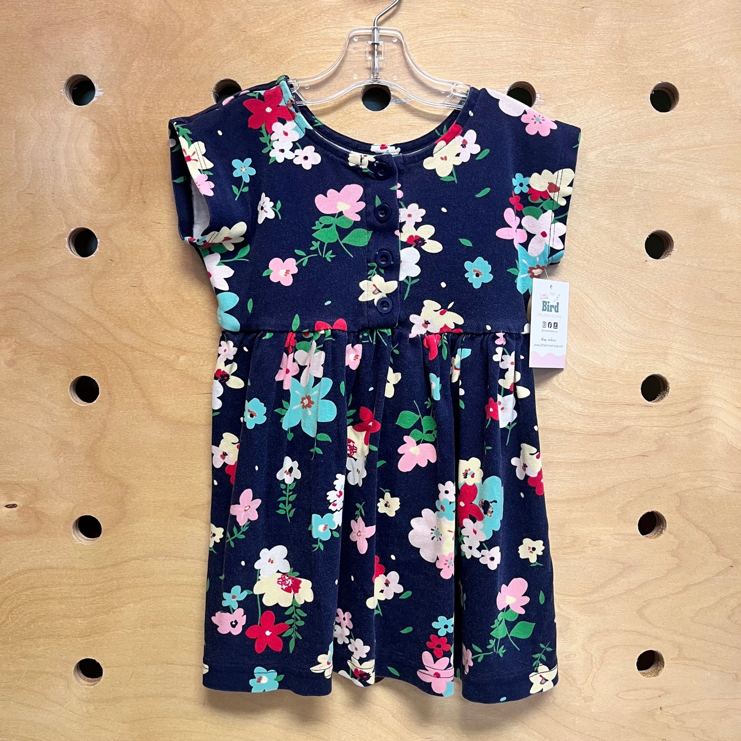 Navy Floral Button Dress