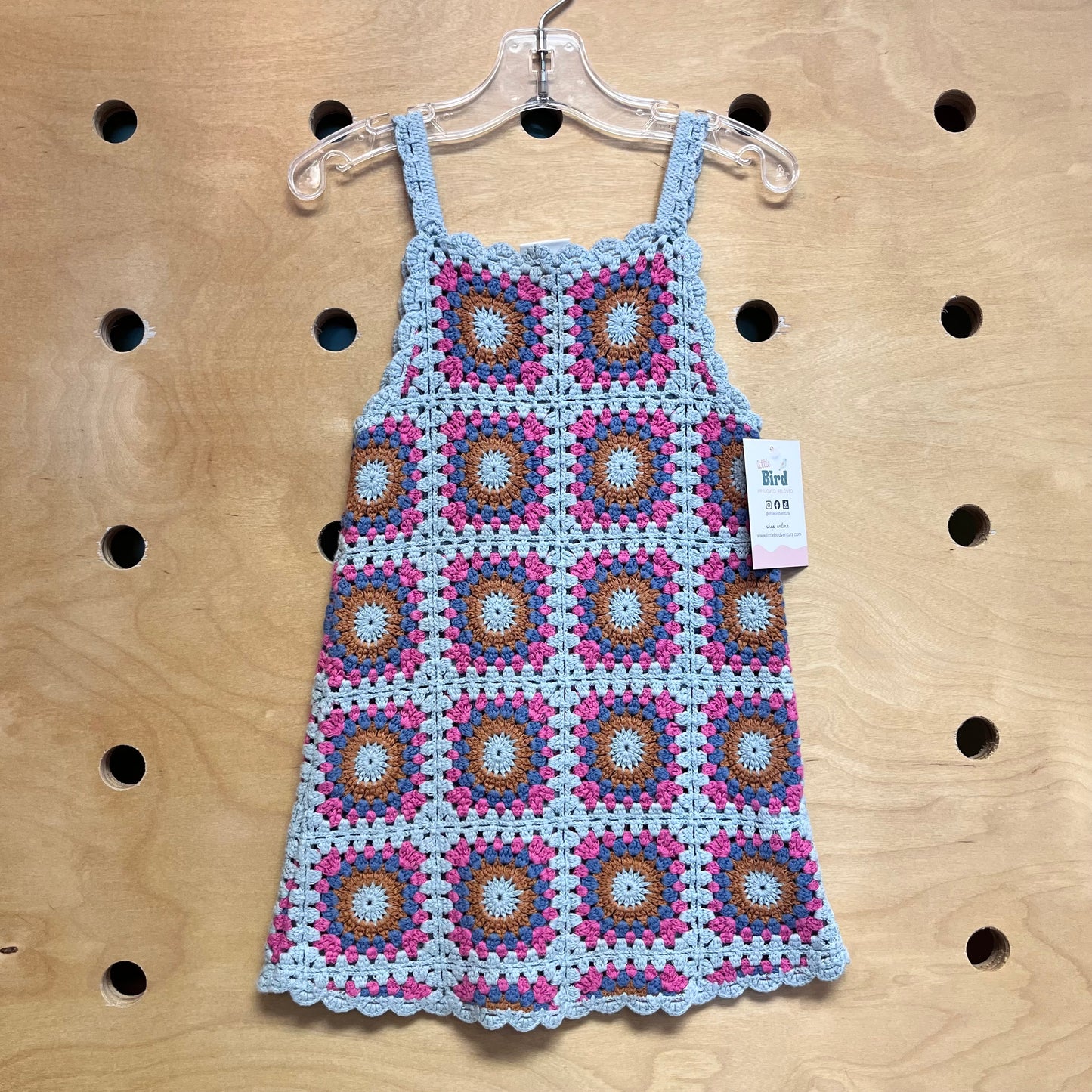 Blue/Pink Granny Square Crocheted Dress