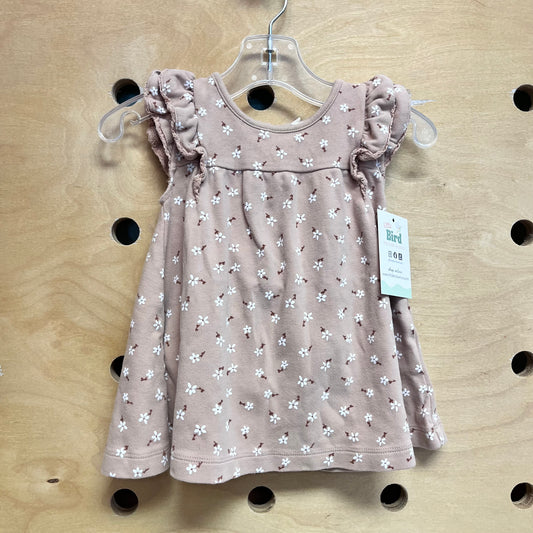Beige & White Floral Organic Dress w/ Bloomers