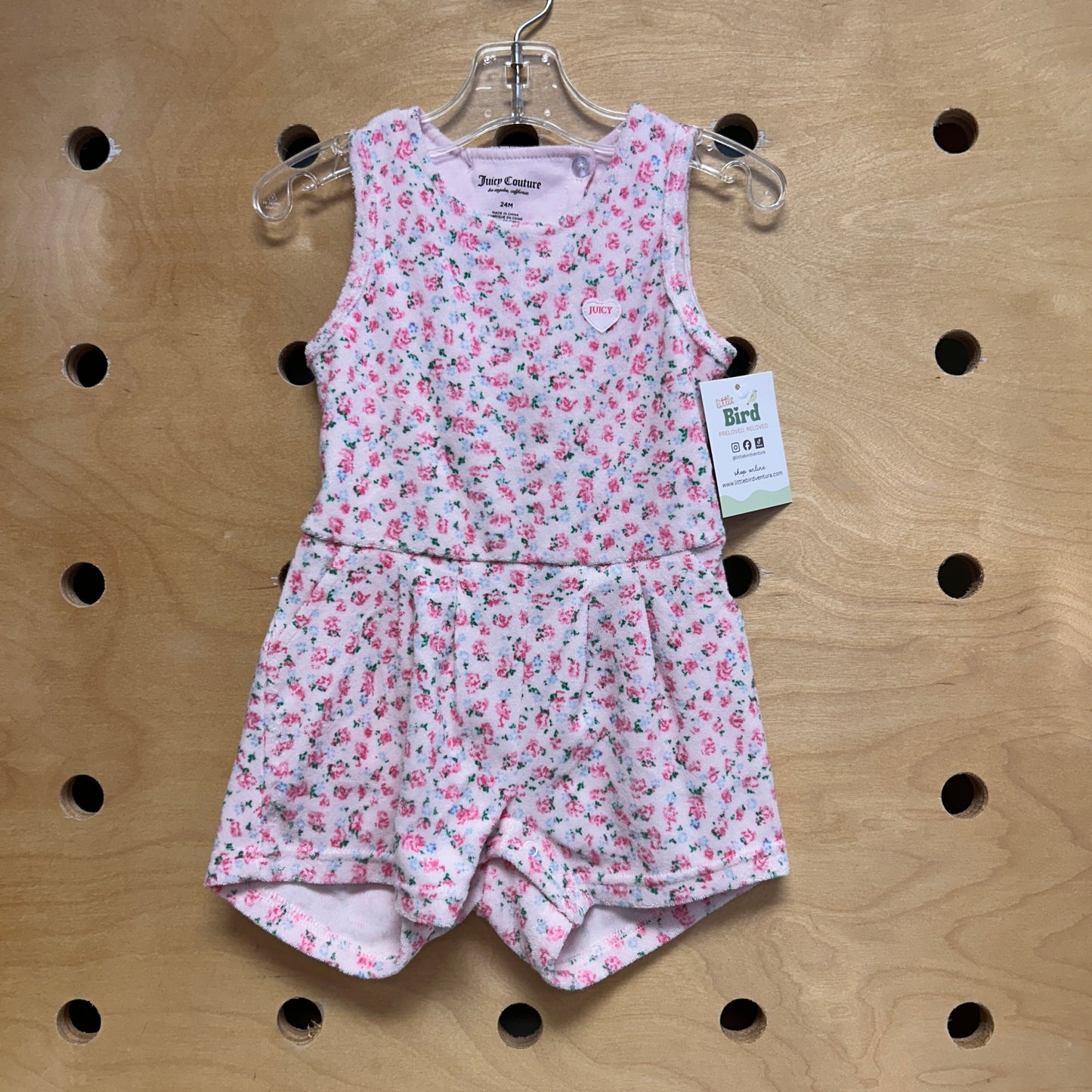 Pink Floral Terry Romper