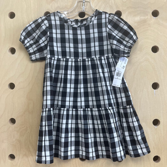 B&W Plaid Puff Sleeve Dress