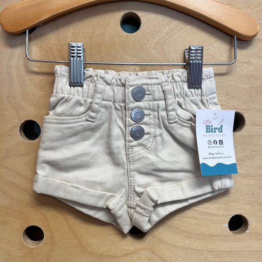Cream Paper Bag Waist Denim Shorts