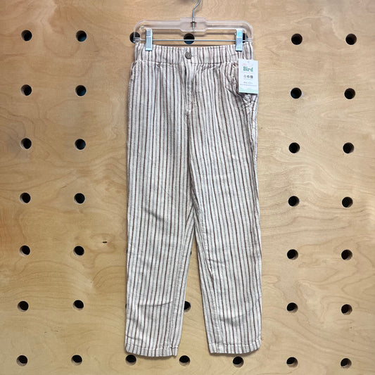 Cream & Brown Linen Blend Striped Pants