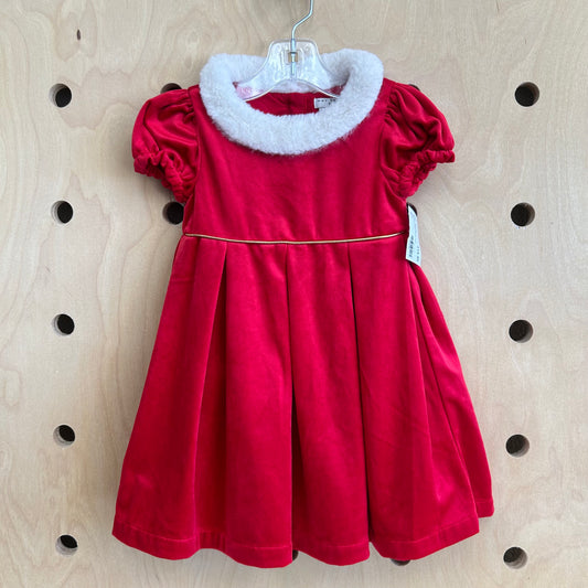 Red Fuzzy Collar Holiday Dress