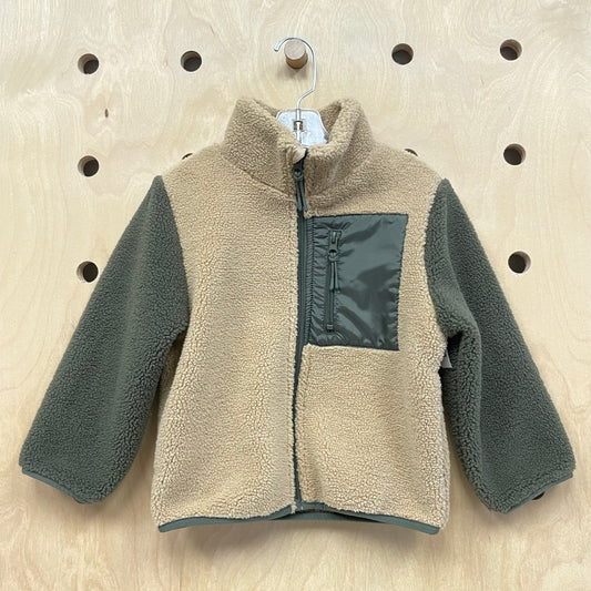 Tan & Green Sherpa Jacket
