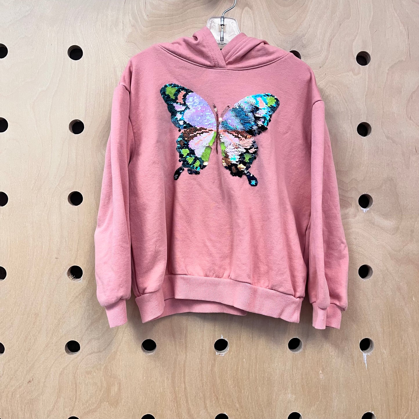 Coral Butterfly Sequins Hoodie Pullover