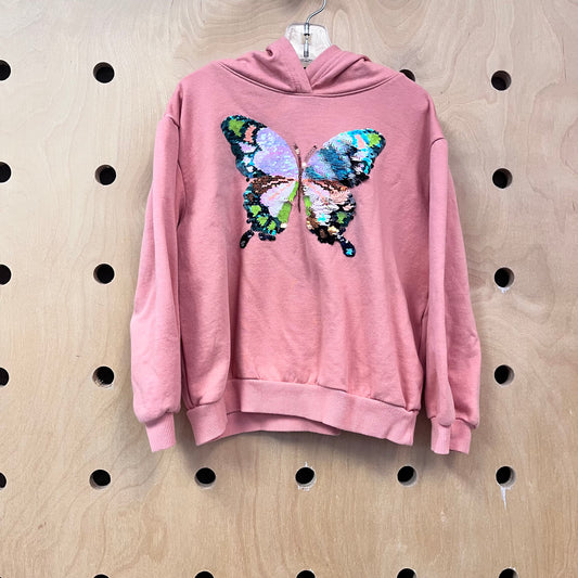 Coral Butterfly Sequins Hoodie Pullover