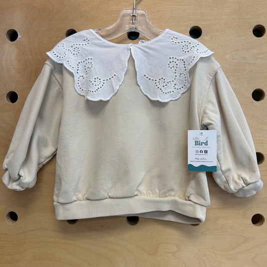 Cream Eyelet Collar Sweatshirt