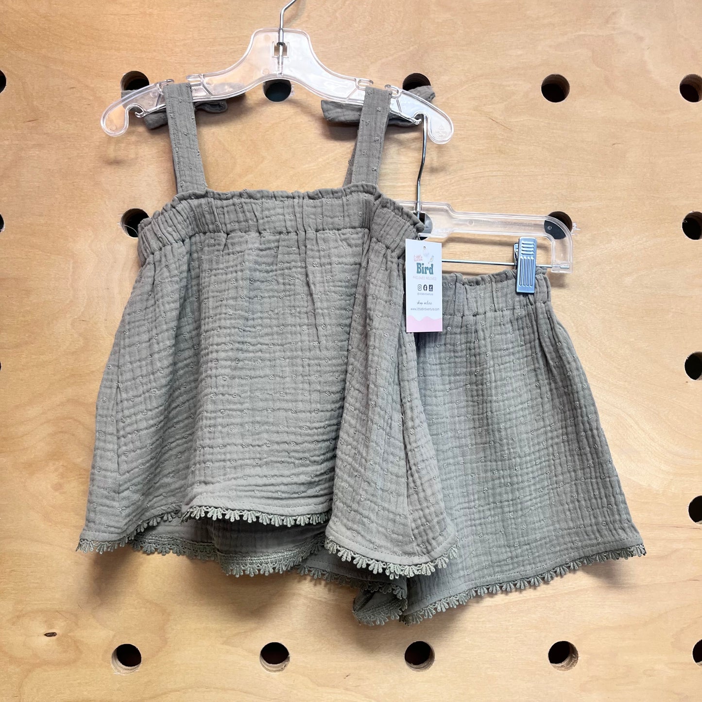 Green Lace Trim Gauze Outfit