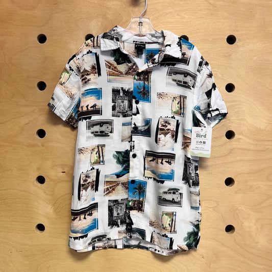 White Beach Scenes Button Up