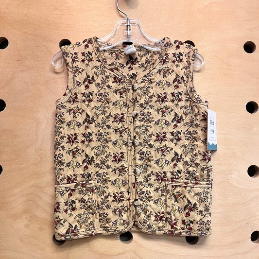 Organic Beige Floral Quilted Vest