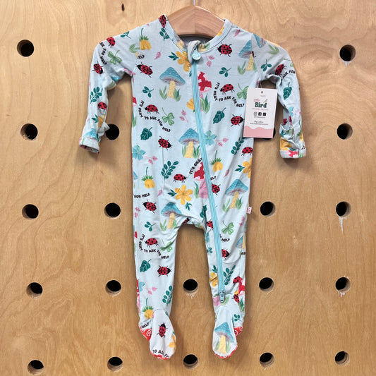 Blue Mushroom Ladybug Bamboo Footies
